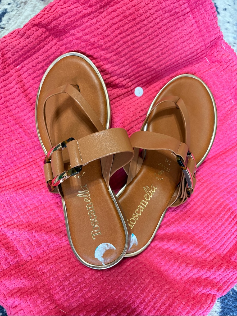 Tan Leather Buckle Slide Sandals - Women's 7.5